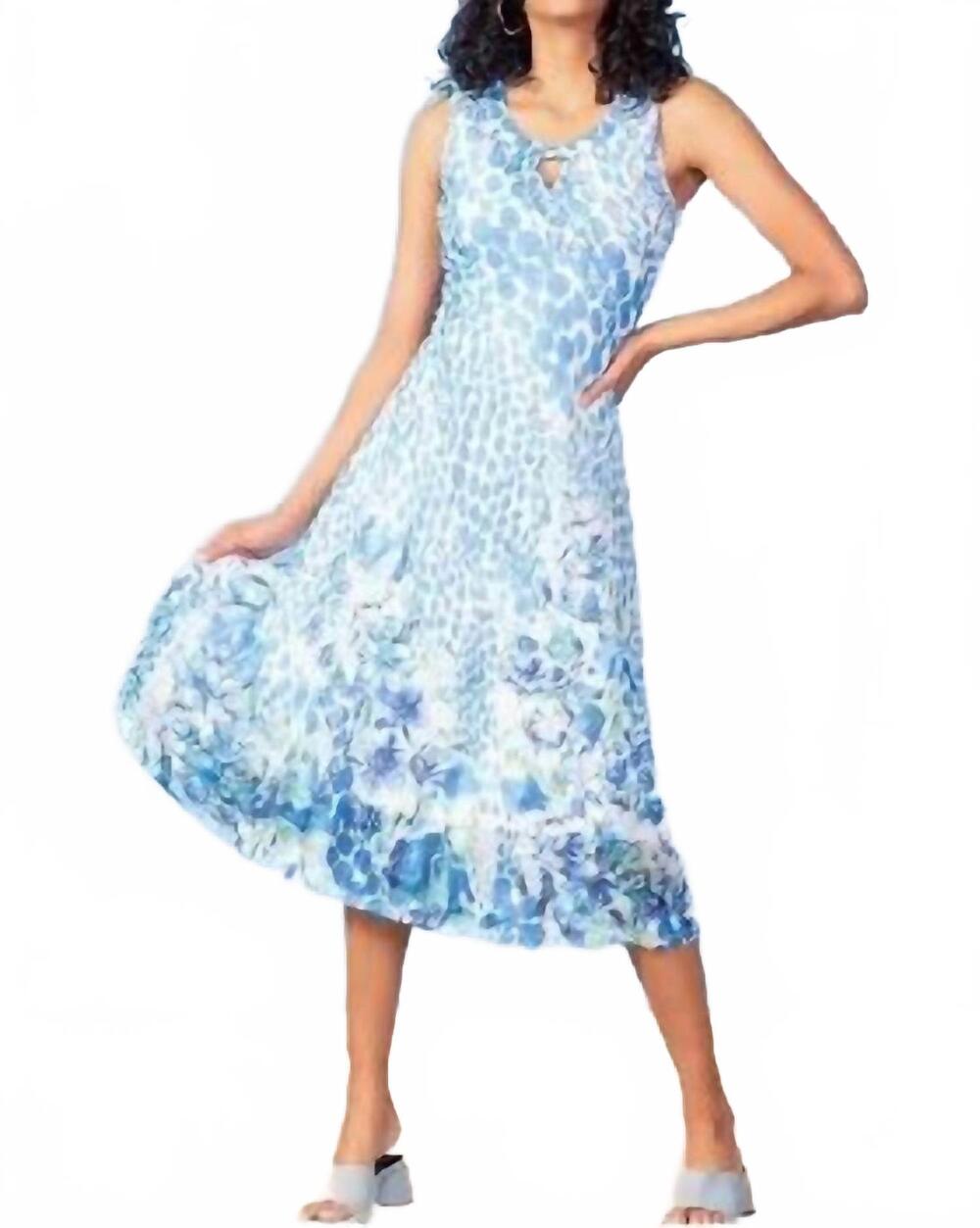 NEW ALISON SHERI sleeveless pattern dress in blue dot/flora